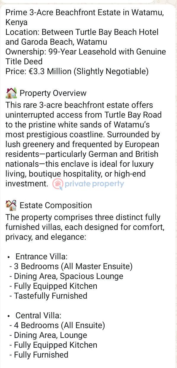 Land For Sale Watamu Kenya Ocean Front Watamu Kilifi - 0