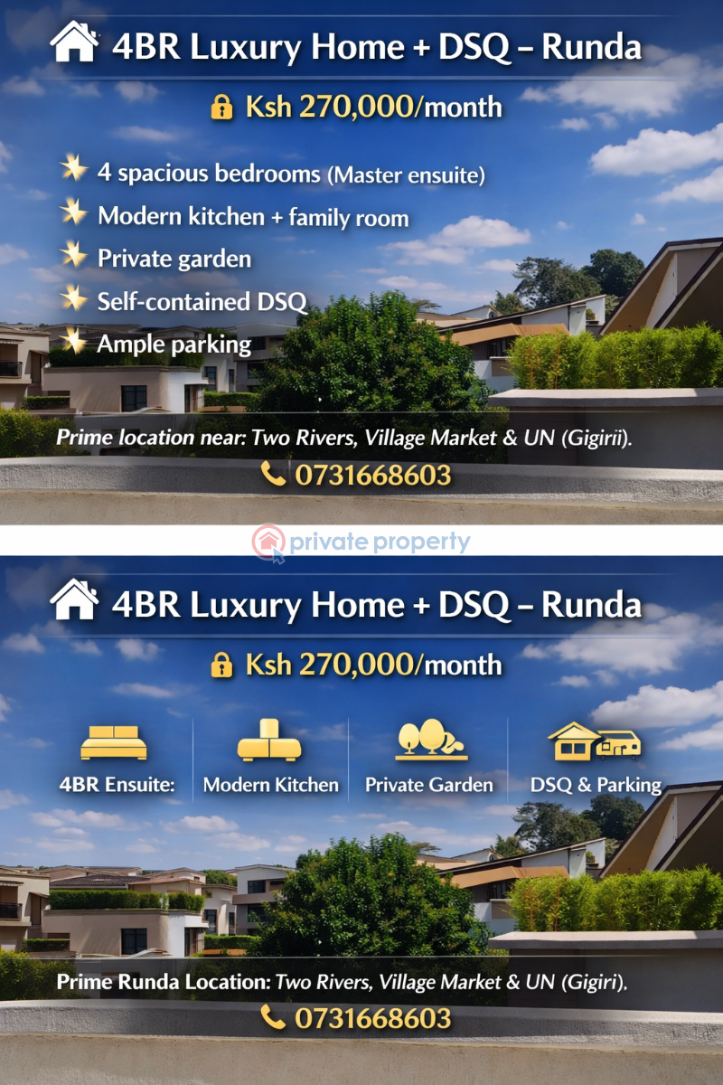 4 bedroom House For Rent 4br Luxury Home + Dsq – Runda Runda Estate Westlands Nairobi - 0