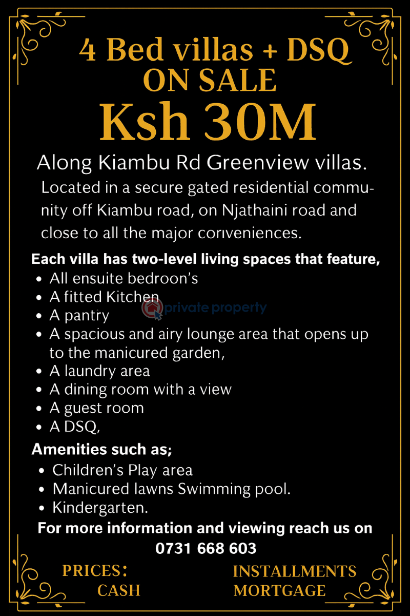 4 bedroom Townhouse For Sale Greenview Villas, Kiambu Road Riabai Kiambu - 1