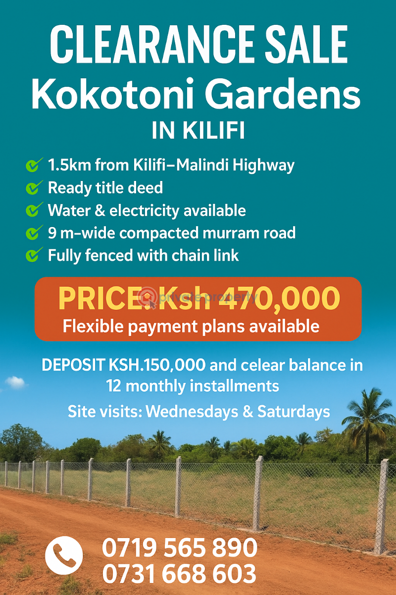 Commercial Land For Sale Kokotoni Gardens In Kilifi Chakama. Kilifi - 0